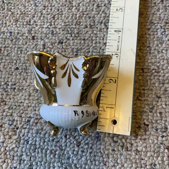 Antique 1498 Mini Tea Cup No Saucer White Porcelain Gold Plated Cottagecore - Picture 4 of 9